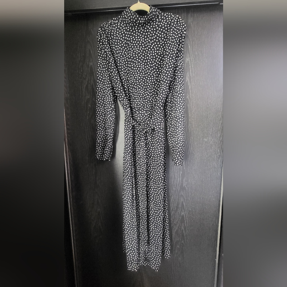 Zara Black and White Polka Dot Midi Dress - Picture 7 of 11